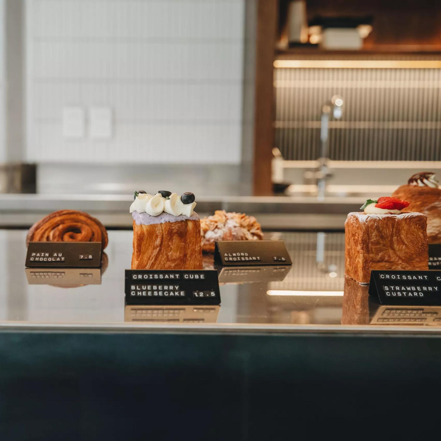 An assortment of pastries on the counter at Glou Glou, a café in Te Aro, Wellington. 