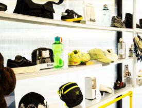 Shelves display streetwear and accessories at Good As Gold.